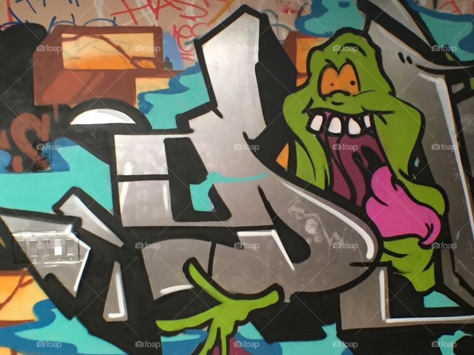 Slimer. Green ghost from ghostbuster film. Graffiti writers expression!