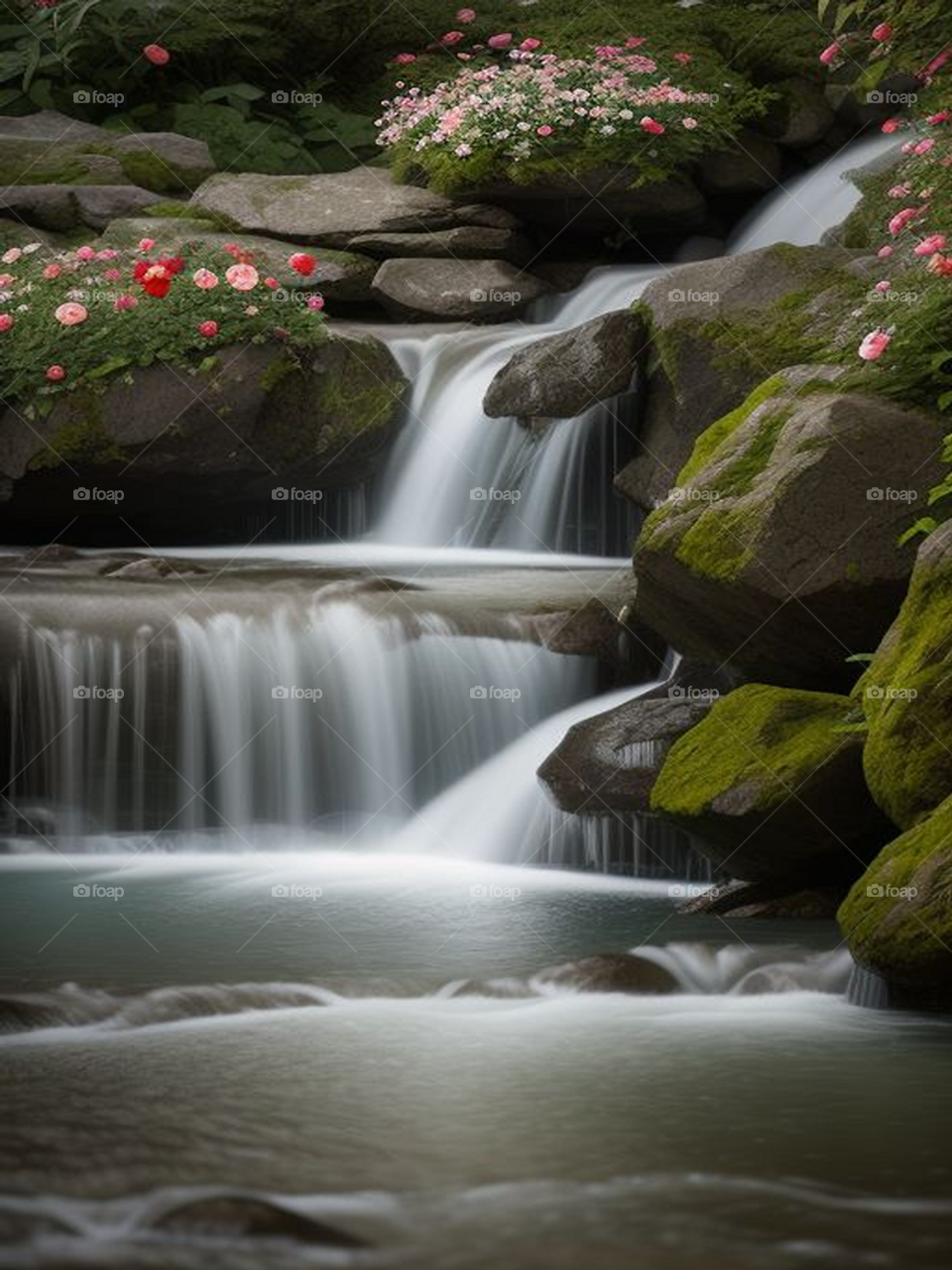 Beautiful roses with flowing water