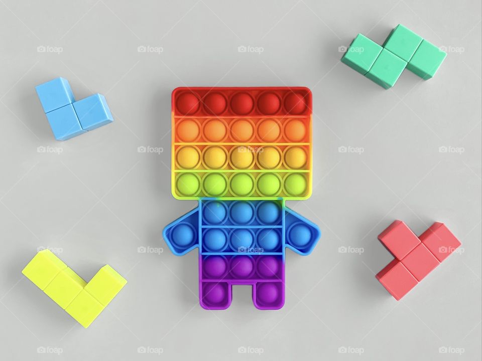 Rainbow antistress Pop it toy, silicone sensory fidget for children, simple dimple, magnet blocks