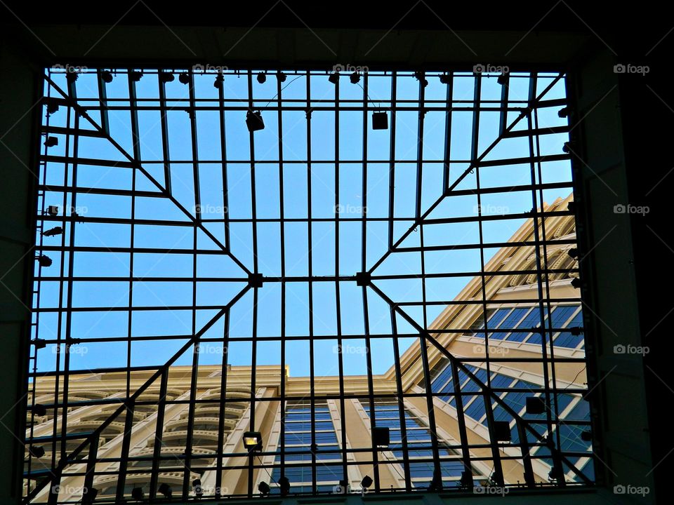 Photo from the ground floor of a tall building through an iron grate - From the ground up - What the world looks like from a “frogs perspective”