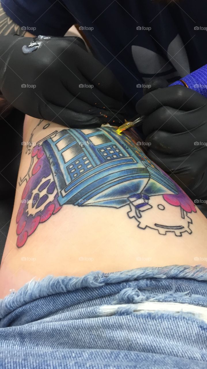 TARDIS tattoo in progress