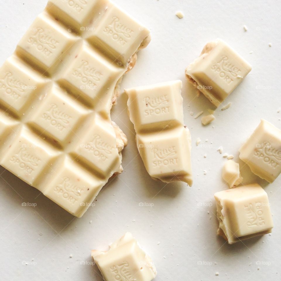 White chocolate with hazelnuts. Ritter sport white chocolate with hazelnuts
