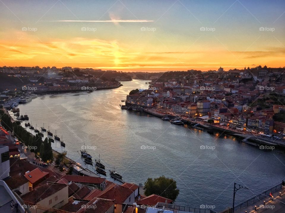 Sunset over the Douro River. Porto, Portugal 2015