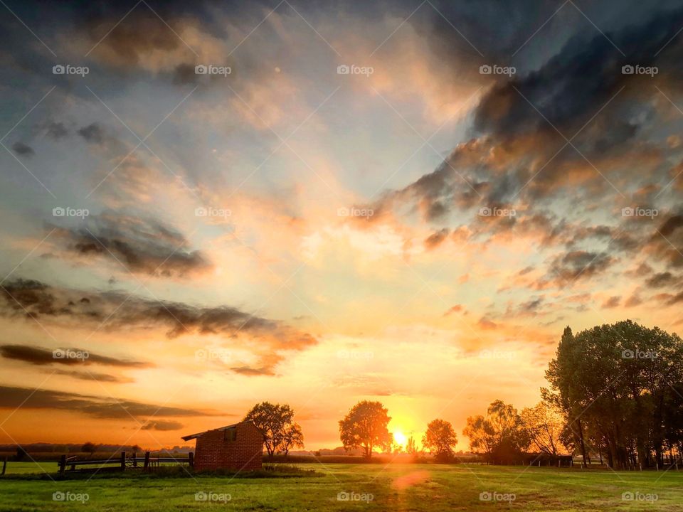 Colorful dramatic Countryside sunset 