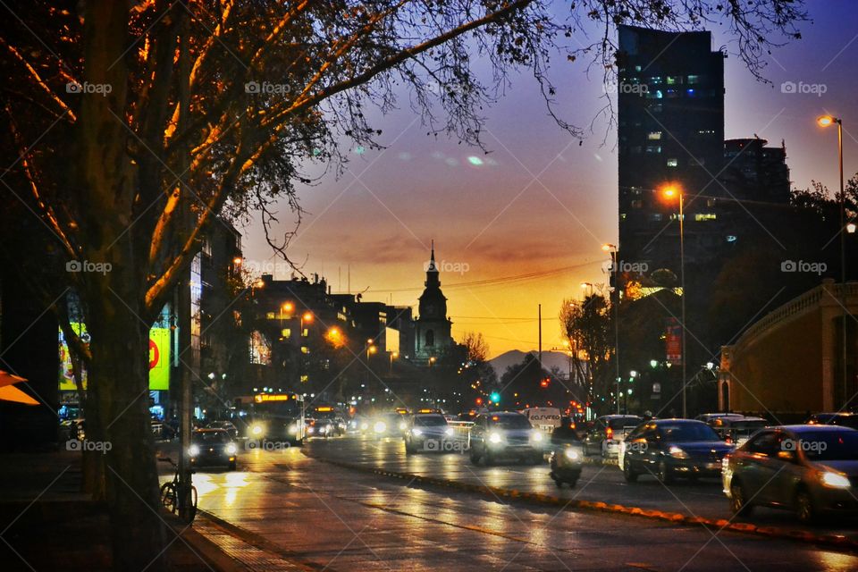 Santiago al atardecer. Sunset in Santiago City.