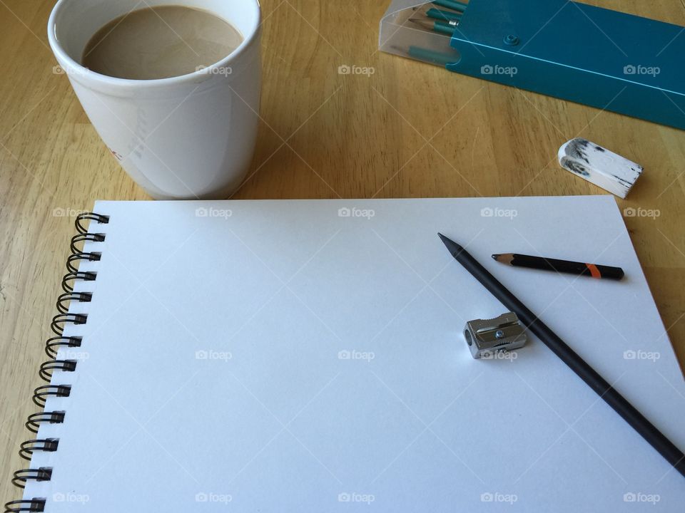My sketchbook + coffee . Getting  ready to sketch & enjoy a cup of coffee