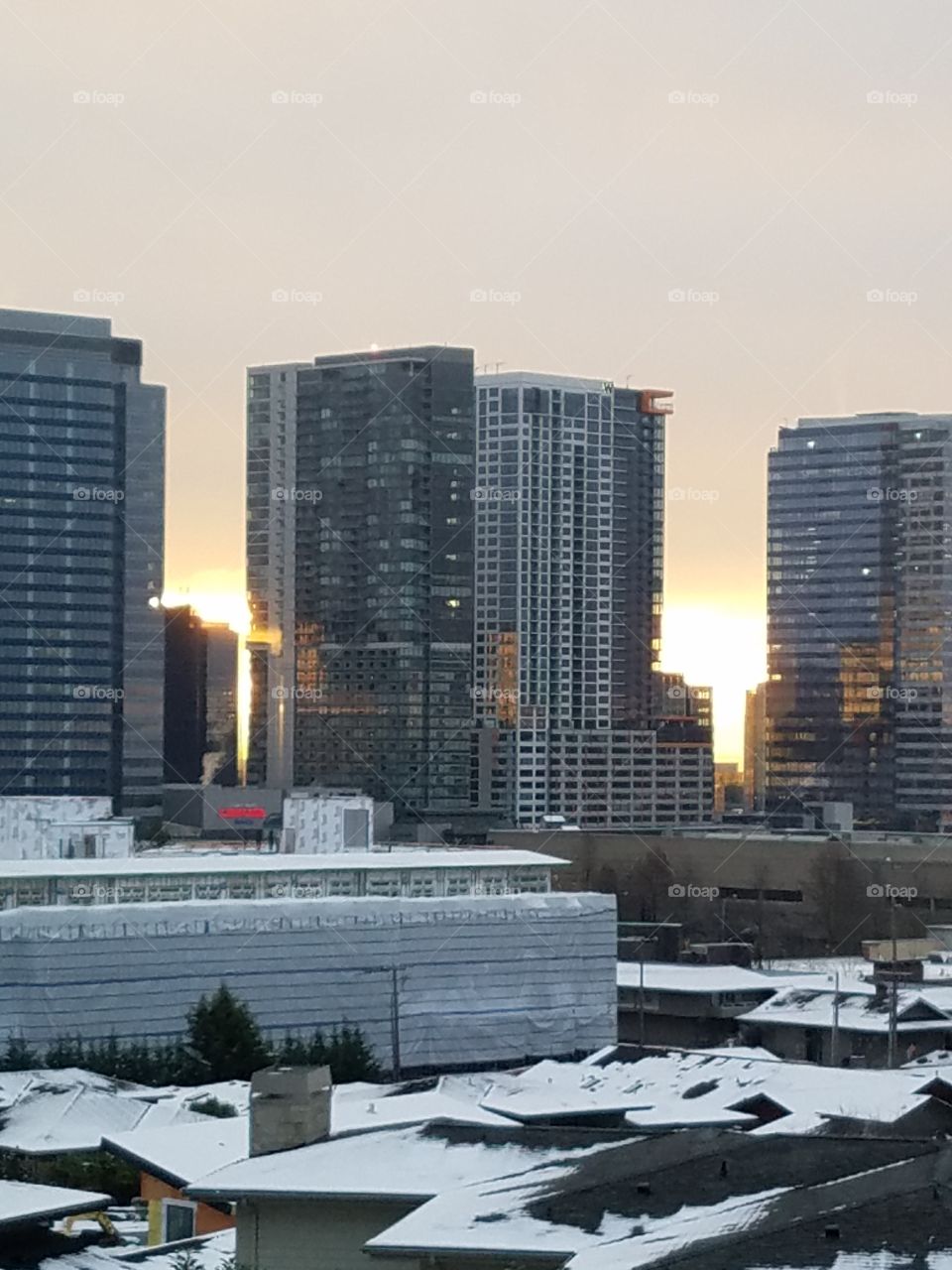 city skyline at dawn