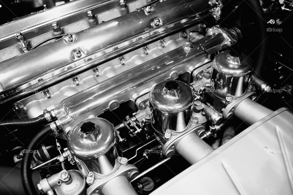 Crome engine . Close up of a engine 