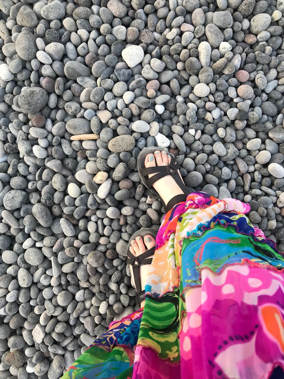 Walking on the pebble beach. 