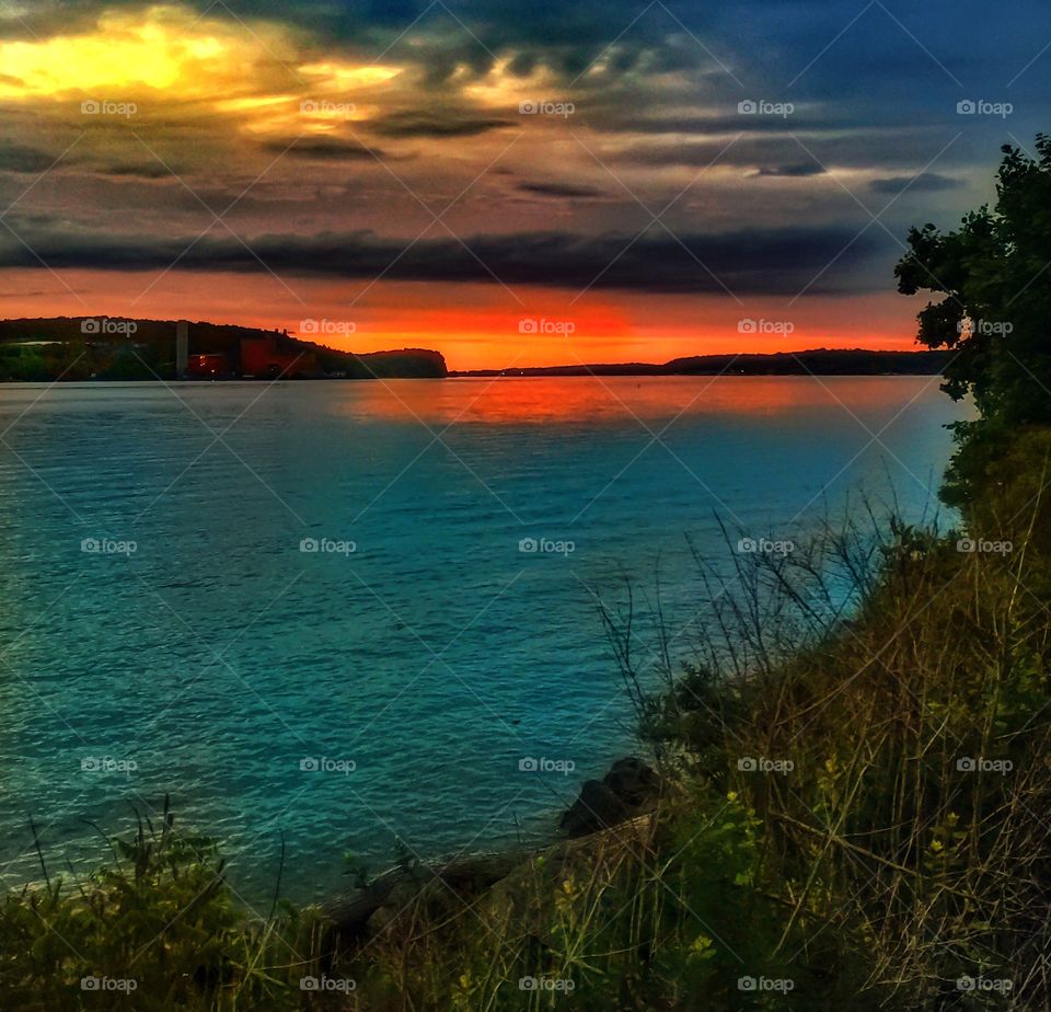 A colorful sunset. A colorful sunset shot from the banks of the Hudson River 