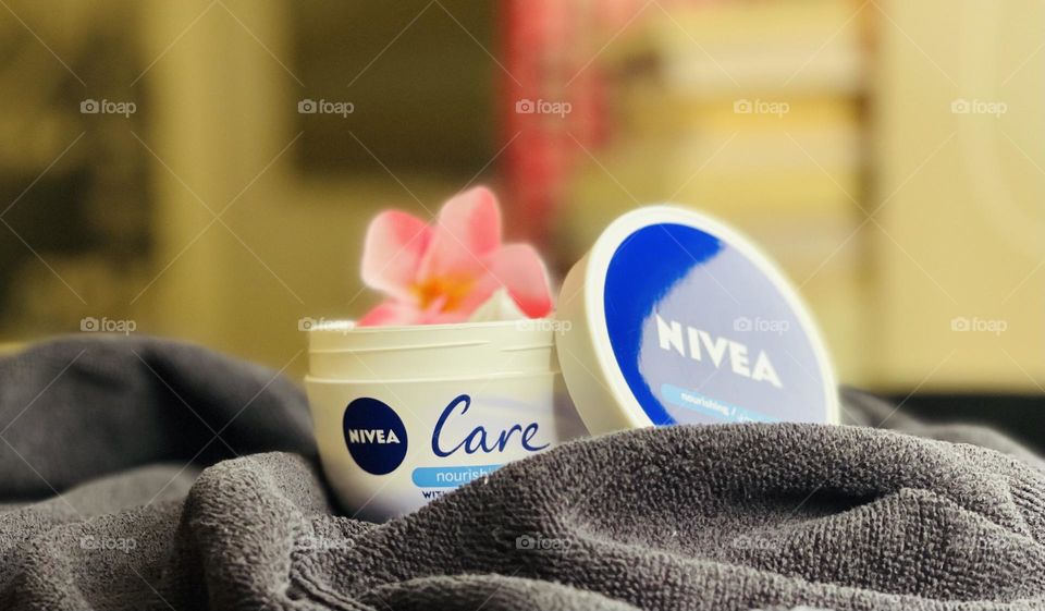 Nivea Care cream on the towel