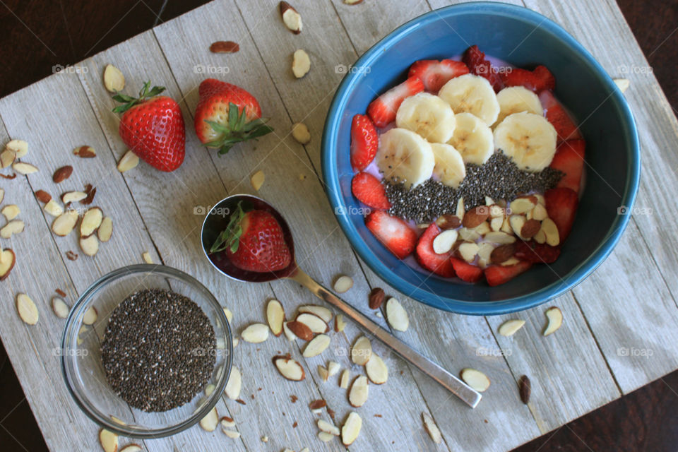 High angle view of healthy breakfast