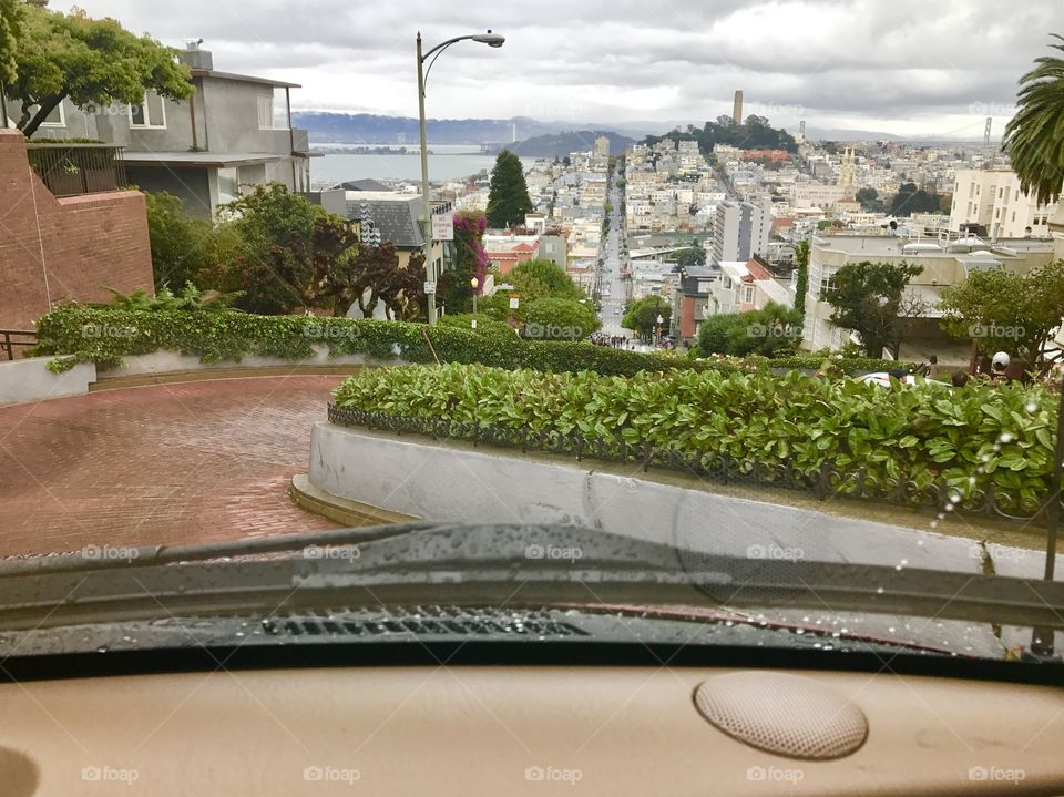 driving down Lombard Street in San Francisco 