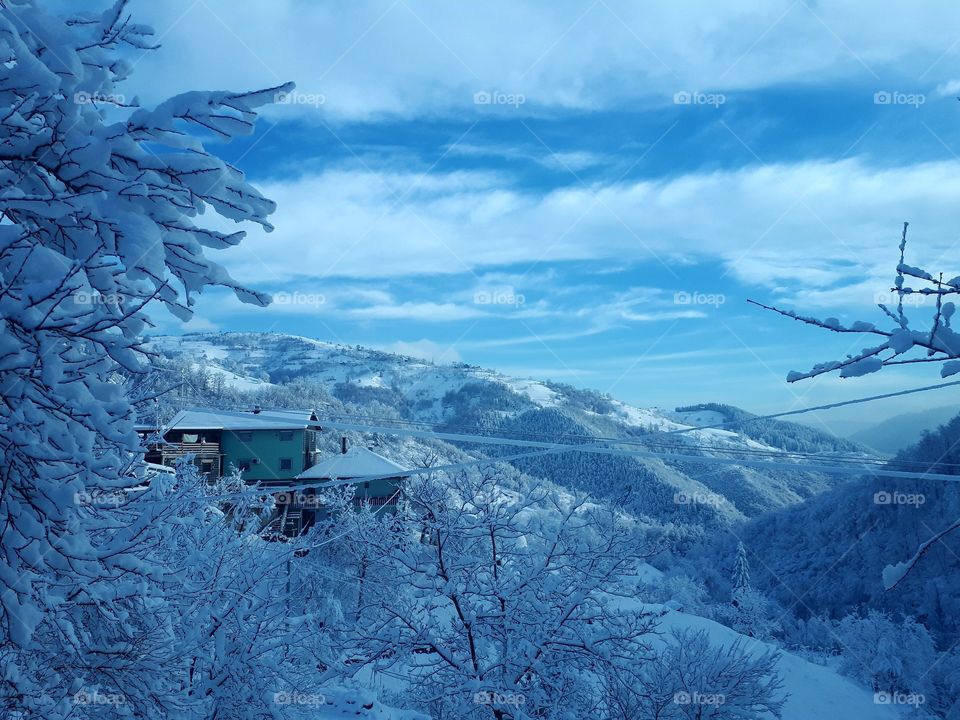 winter in the bosnian village on mountian