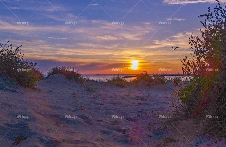 Le soleil se couche sur une plage du Grau-du-Roi du roi
