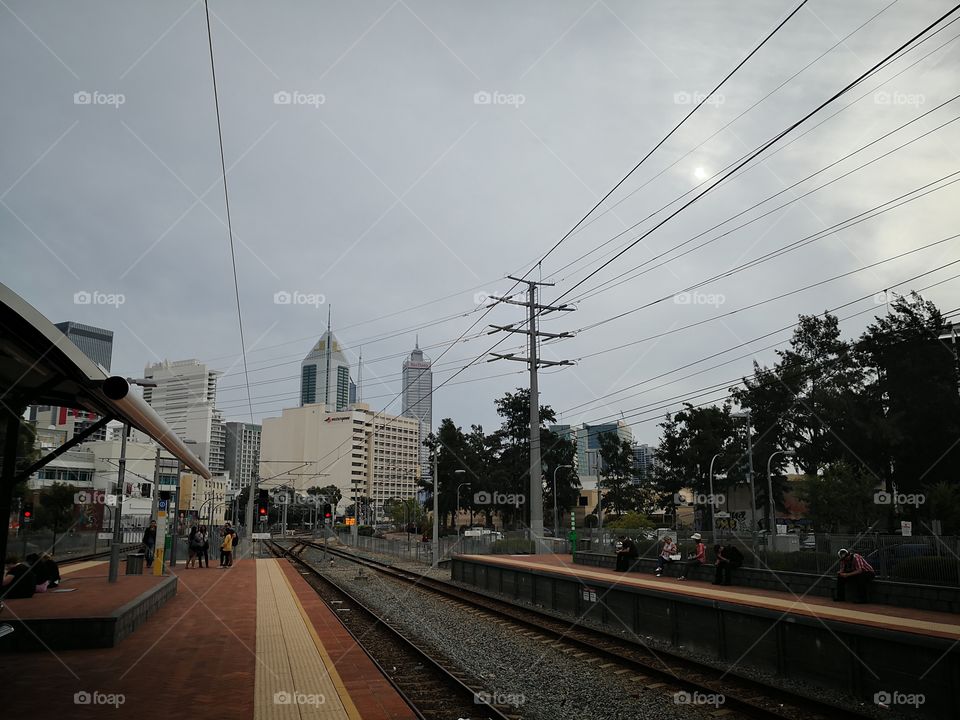 Perth electric train tracks on a cloudy day