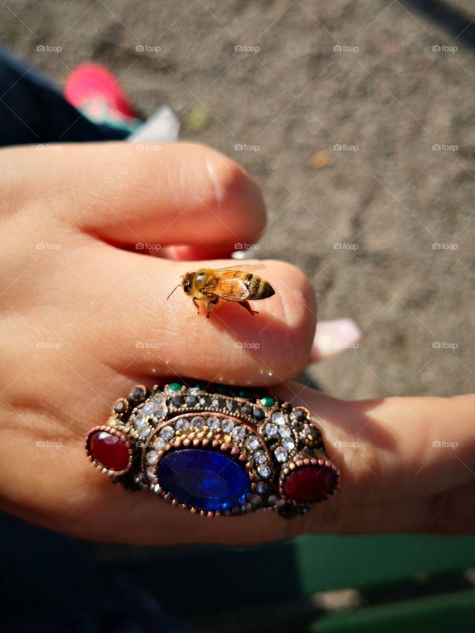Bee on my finger.