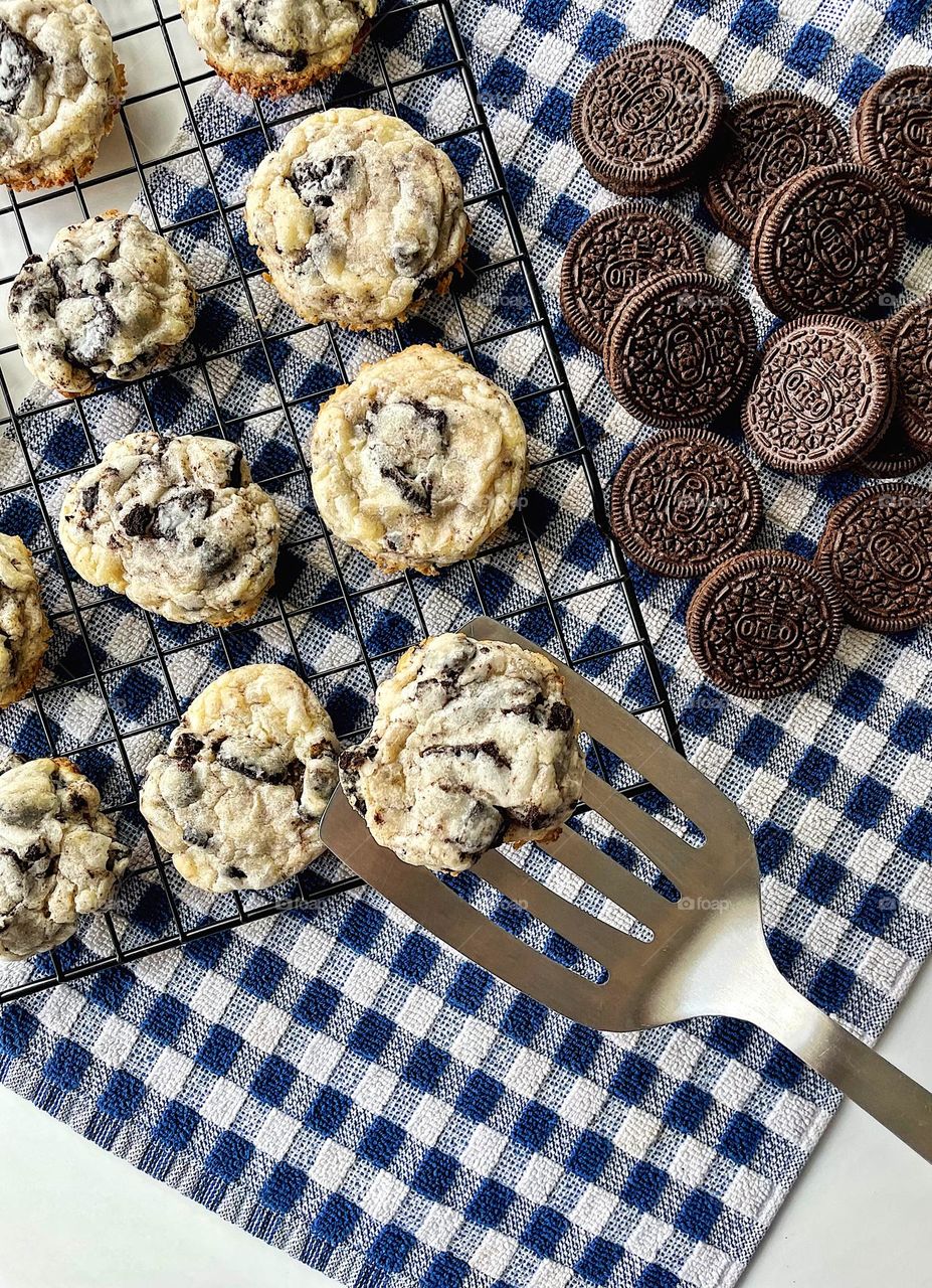 Oreo cheesecake cookies, making cookies with Oreos, delicious desserts made from scratch, baking with Mama, baking at home with toddlers, food photography 