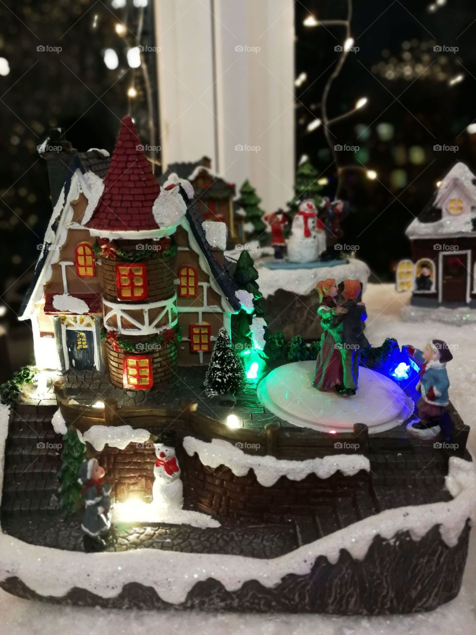 Christmas holiday toys snow magic fairy tale house window light