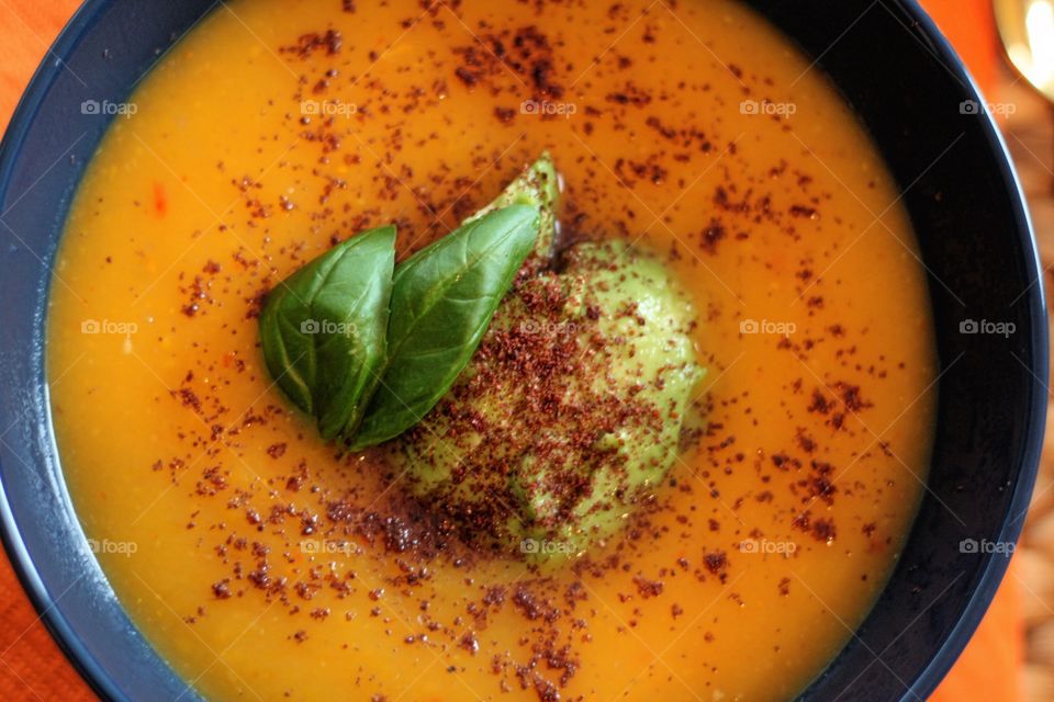 Pumpkin and avocado soup 