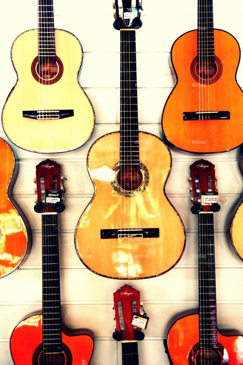 Acoustic guitars on display