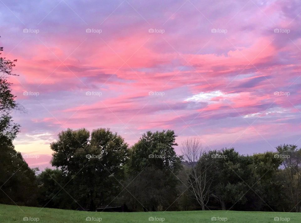 Beautiful sunset behind the landscape 