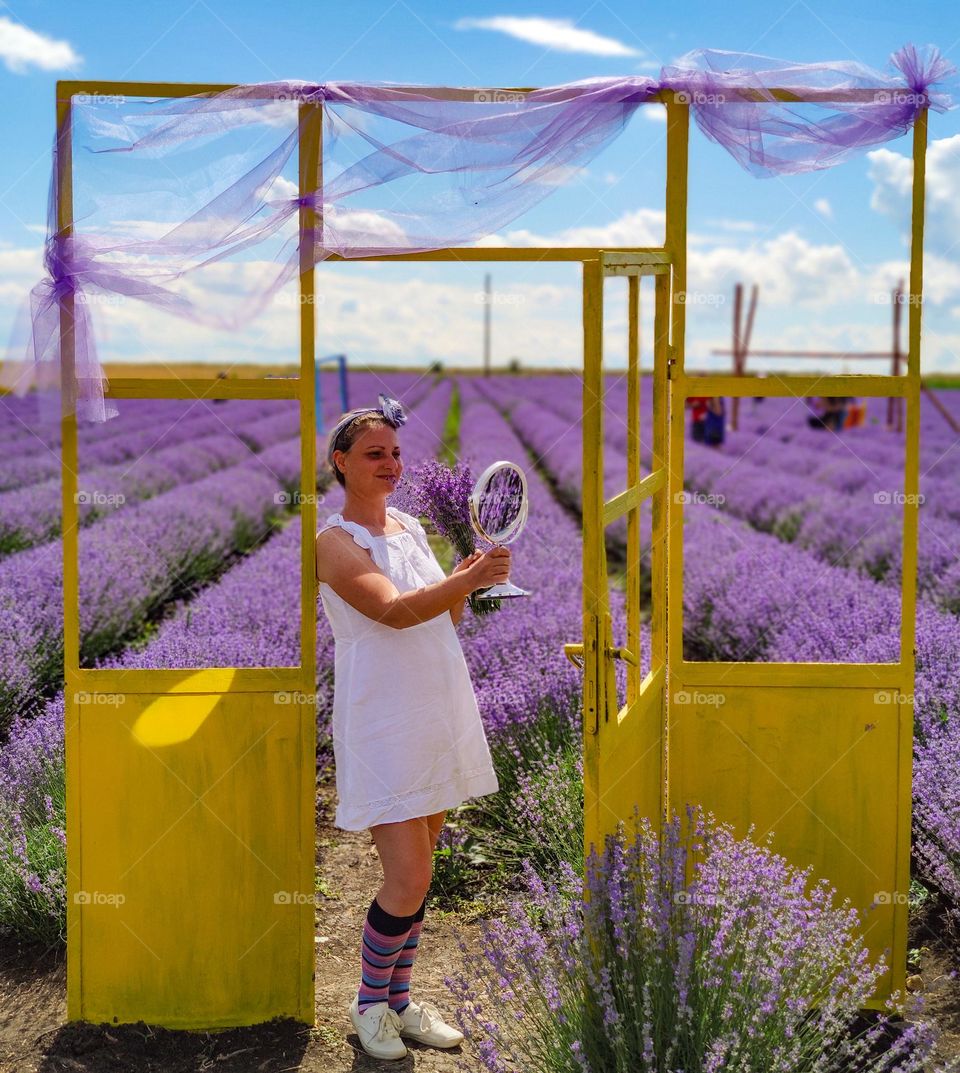 Purple and yellow combination on the lavender field