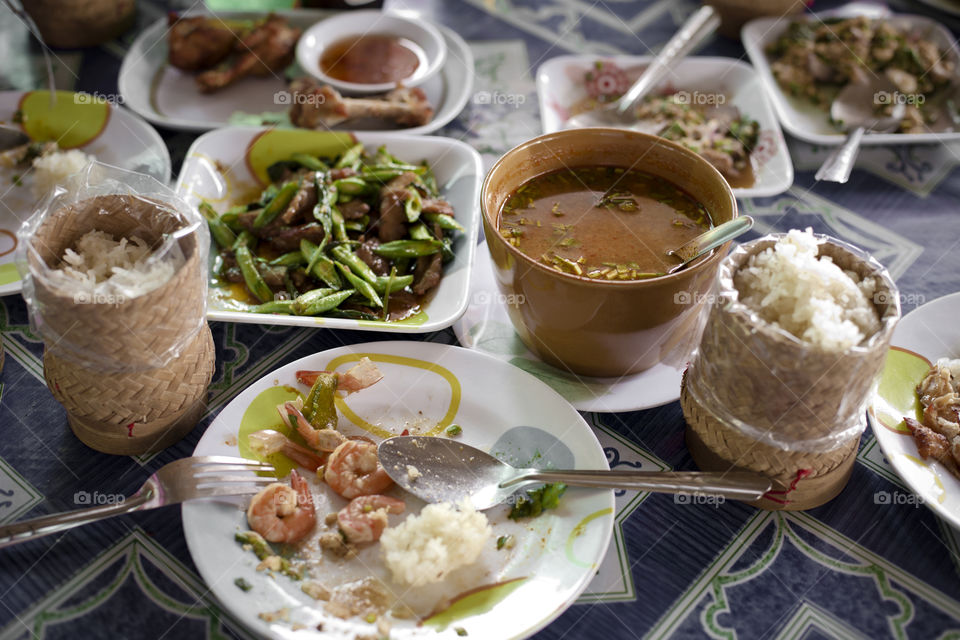 Thai meal served on the  table