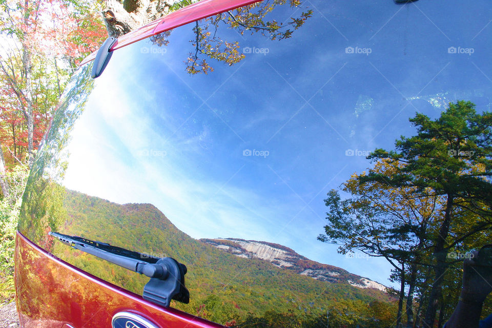 Reflection of Table Rock Mountain, SC. Reflection of Table Rock from Ford Expedition Window