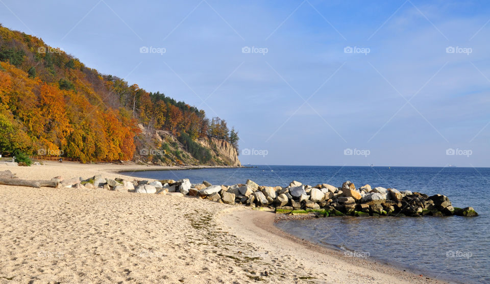 Scenic view of beach in autumn