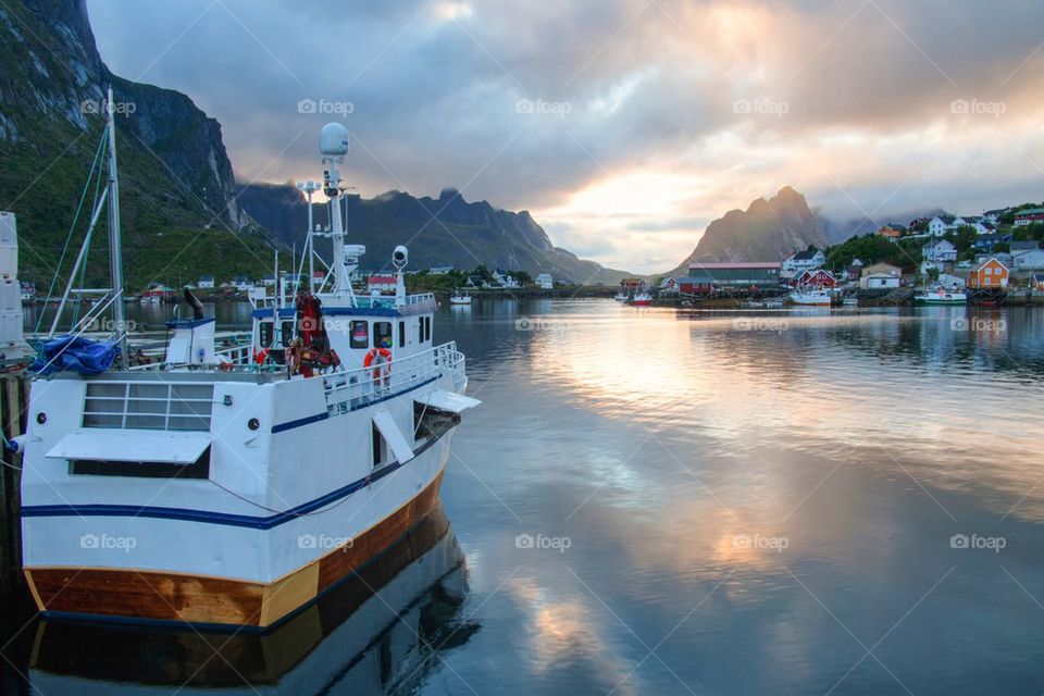 Sunset on a fishing boat 