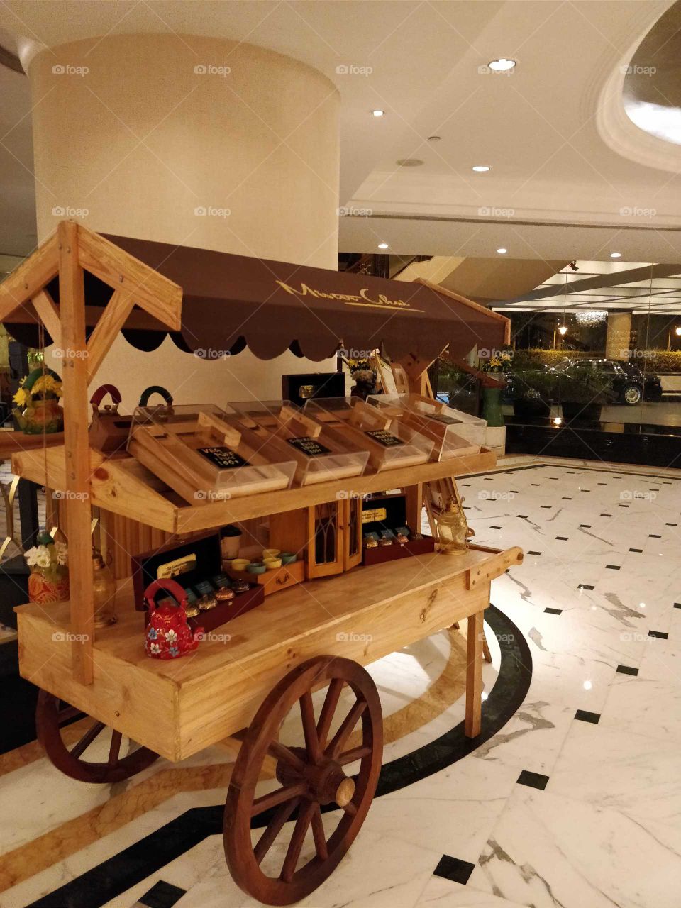 food cart inside a five star hotel lobby