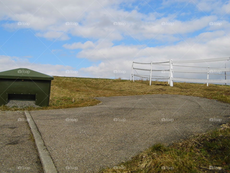 beautiful landscape with cat home and stable and beautiful blue sky background