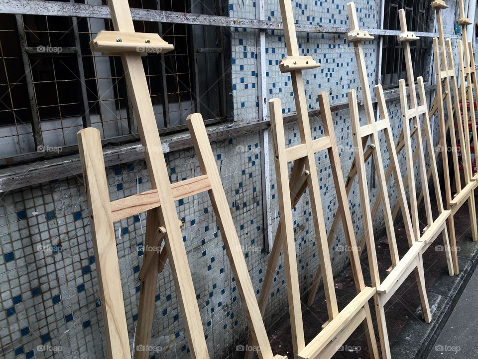 Artists Easels at Dafen Oil Painting Village in Shenzhen, China