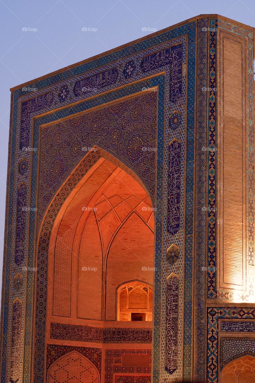 Ancient Building full of art at evening lights 