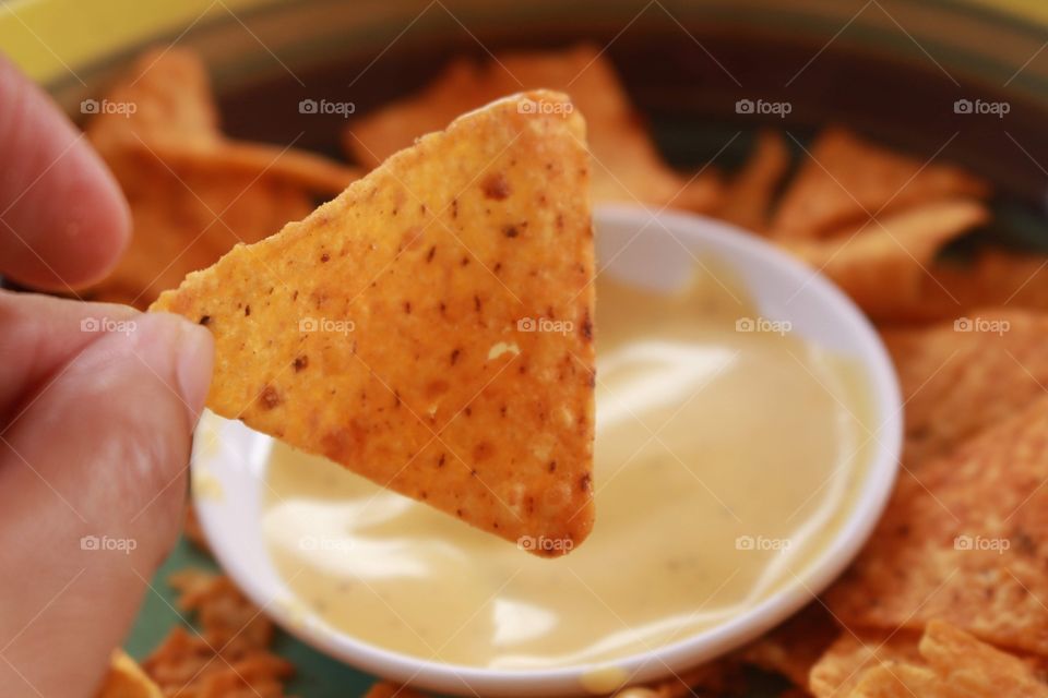 Crunchy nacho chips and dressing