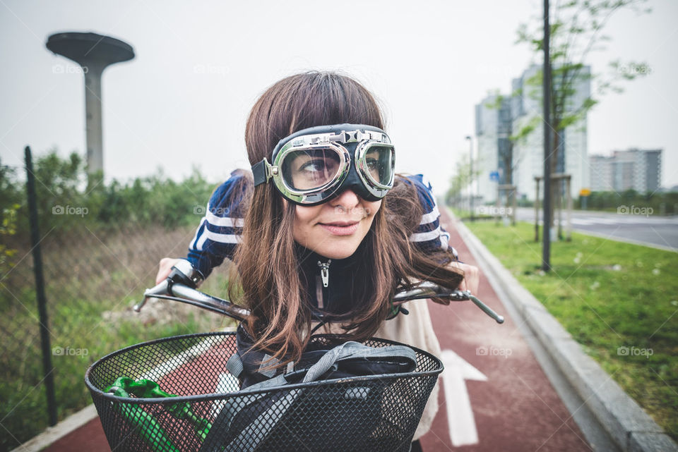 biker funny girl riding bike with glasses