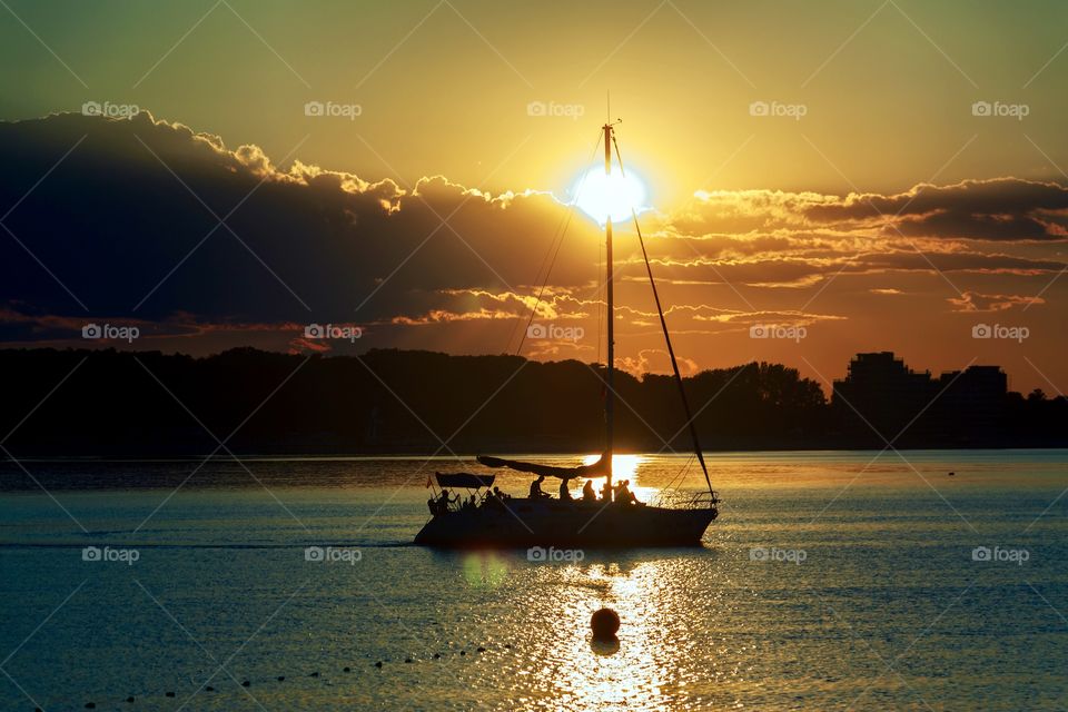 Boat against the background of beautiful sunset