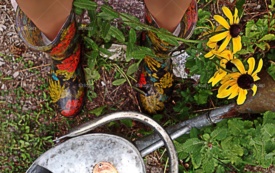 Boots in the garden.