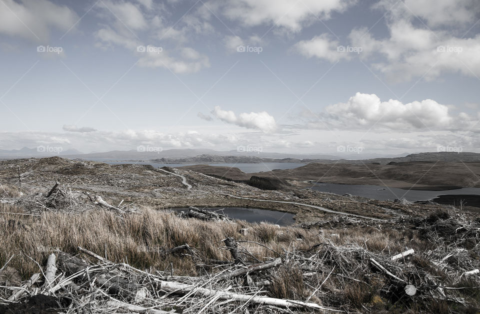 Scottish isle of Sky - summer dry grass and lakes