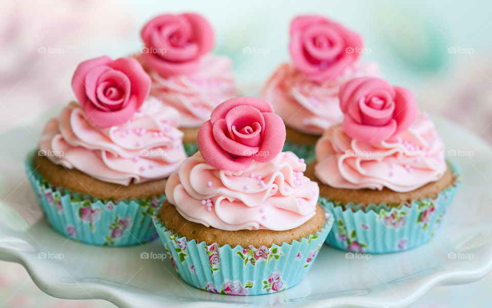Pink cupcakes in plate