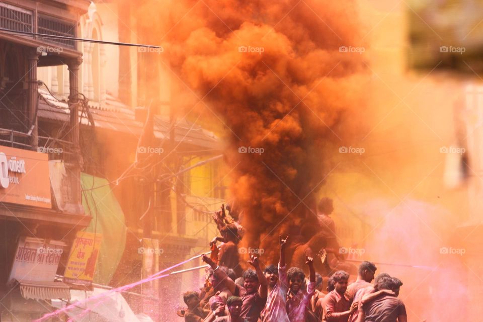In India Spring season starts from celebration of Basant Panchami and end with the Holi Festival this duration all the festivals celebrated to welcoming to Spring, this image of Famous Indore  Ger( procession) on Rangpanchmi celebration.