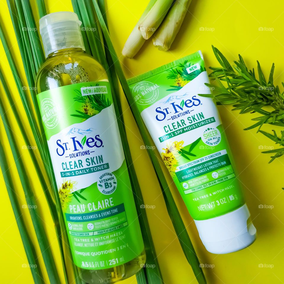 St. Ives clear skin daily toner and moisturizer.