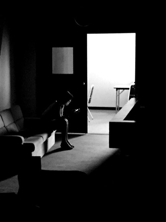 In the dark. Black out during class