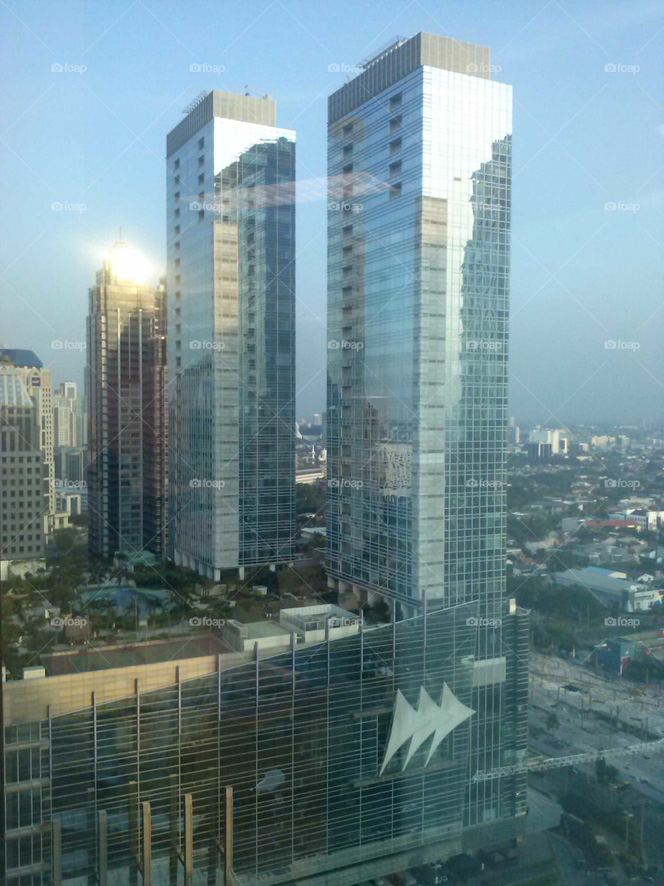 Sunlight reflection on skyscraper window