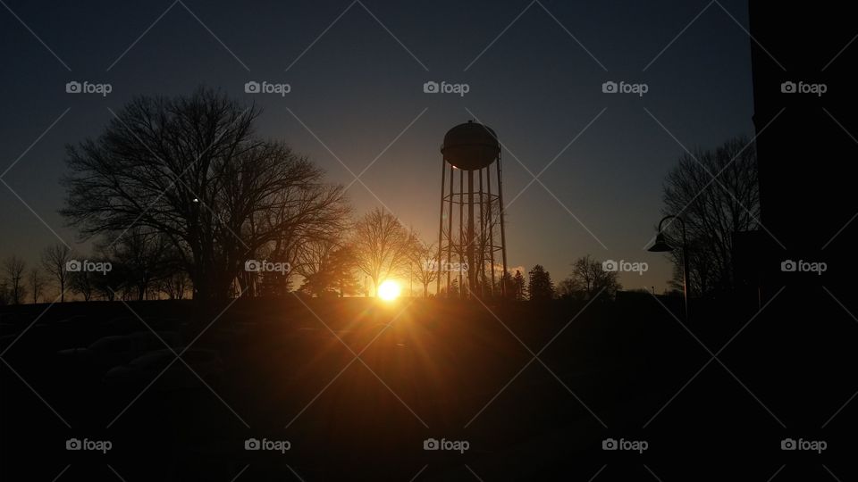 Water Tower Sunset. At sunset
