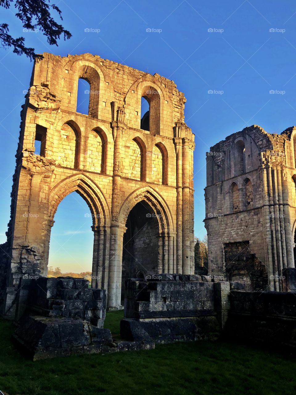 Old monastery ruins at sunset on a winters evening 