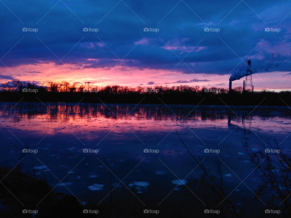 Beautiful river view. ice chunks still in the river