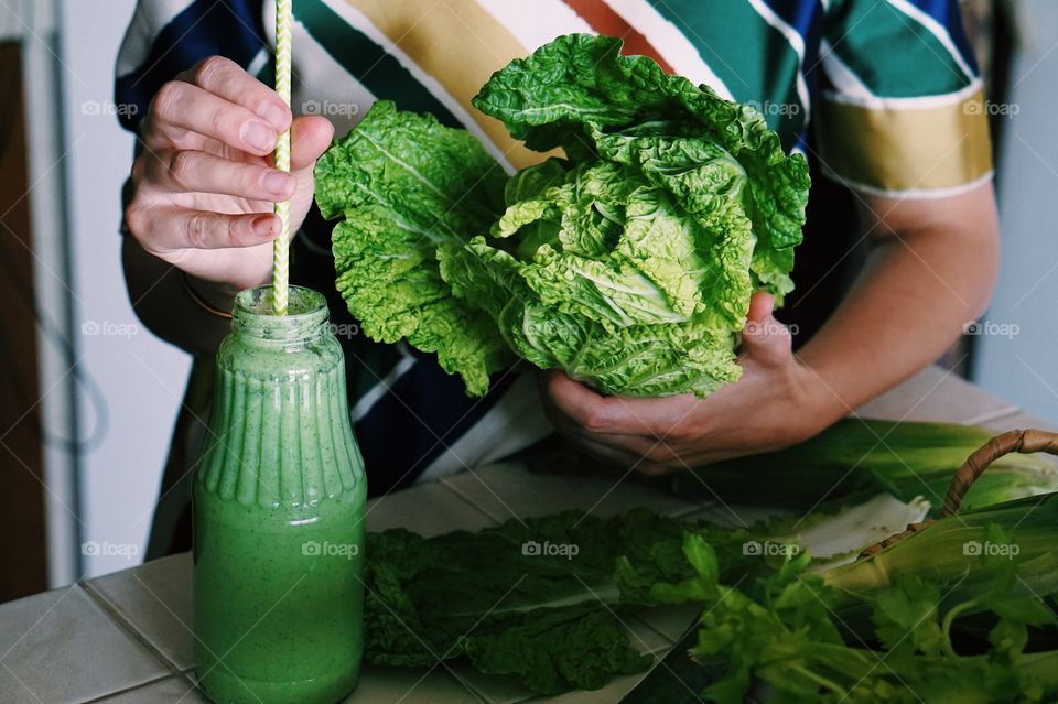 Green vegetables and smoothie 