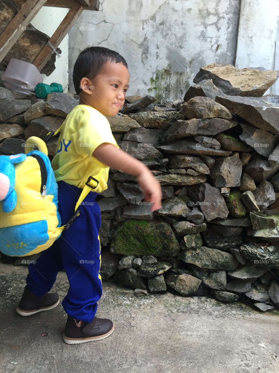 A littleboy throwing stones